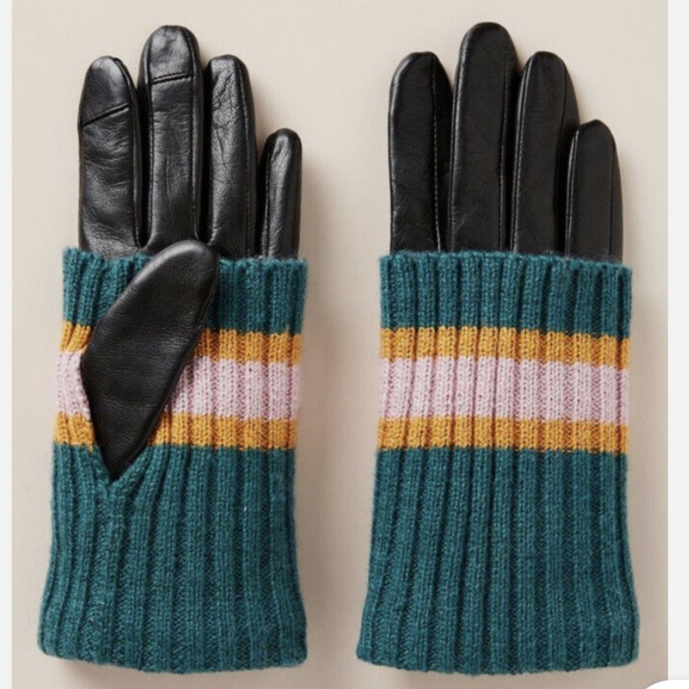 NWOT Anthropologie Becksondergaard Knit Cuff Leather Gloves Size Small Z395-33